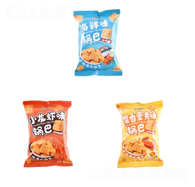 阿婆家的糯米鍋巴蟹黃海鮮蛋黃小龍蝦味網(wǎng)紅鍋巴休閑零食